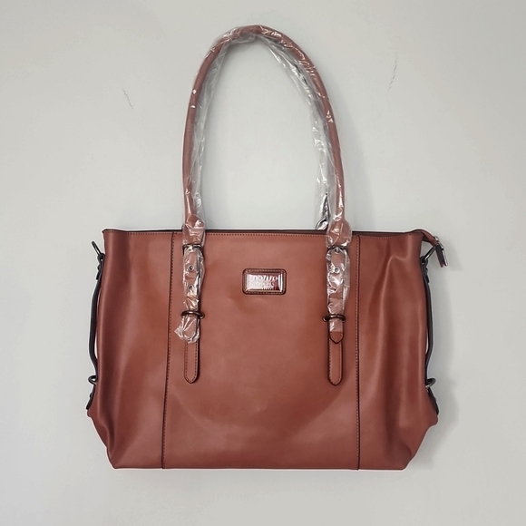 mosiso Handbags - Leather Laptop Tote Bag for Women (15-16 inch),Brown